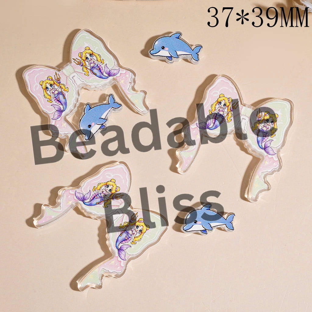 Acrylic Beads with Marine Life Theme Bow and Small Ornament Piece, 37*39MM