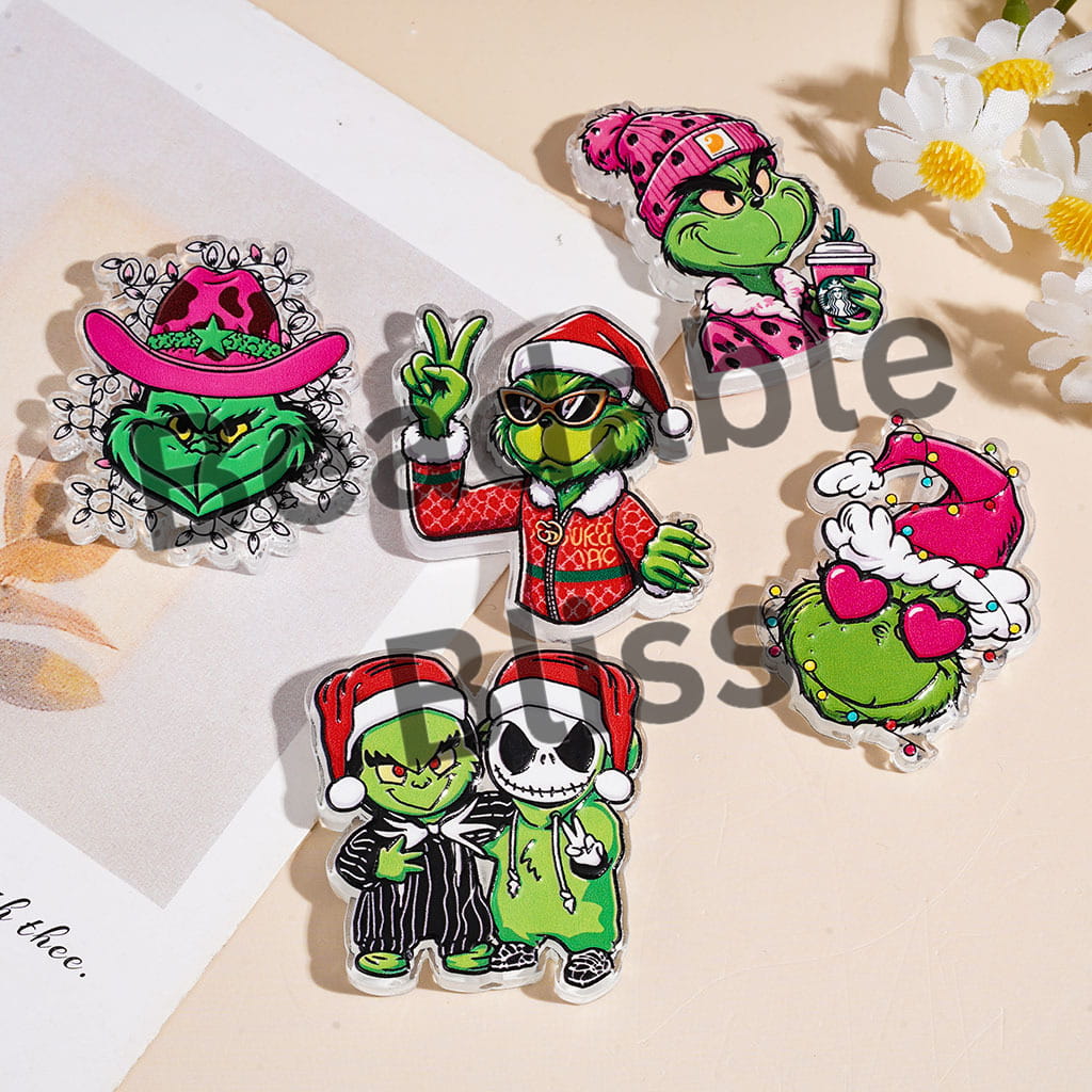 Christmas Theme Green Character Series Acrylic Beads, Random Mix