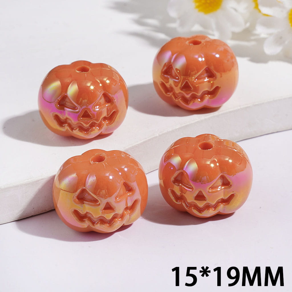 Soft PVC Beads UV Coating Pumpkin with Horror Face Halloween Series, 15*19MM