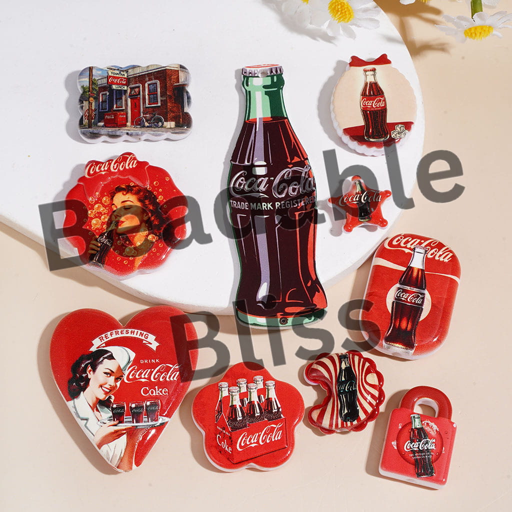Acrylic Beads and Pendants Retro Countryside Soda Carbonated Soft Drinks, Random Mix, Red Series