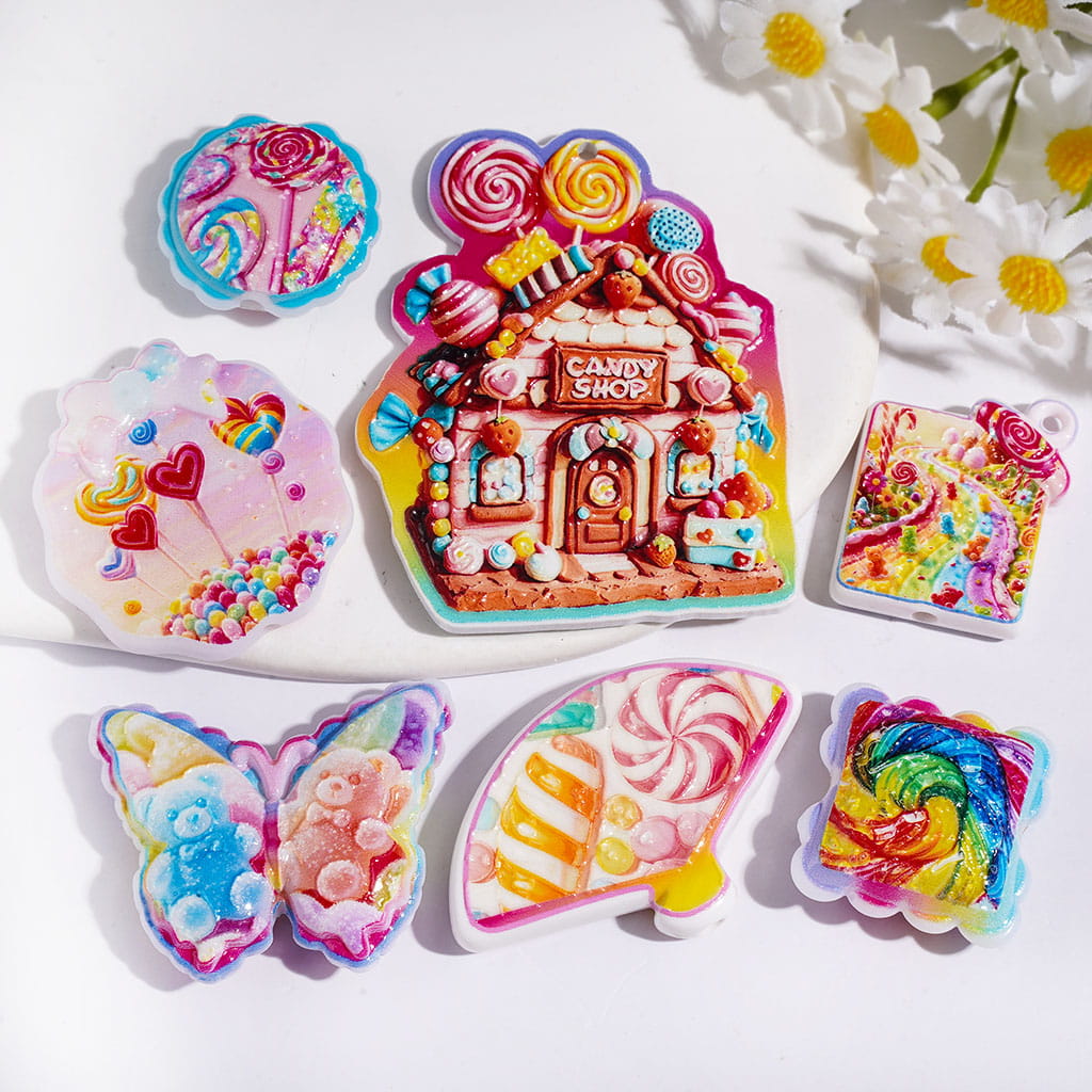 Colorful Lollipop and Candy House World Theme Acrylic Beads and Pendants, Random Mix