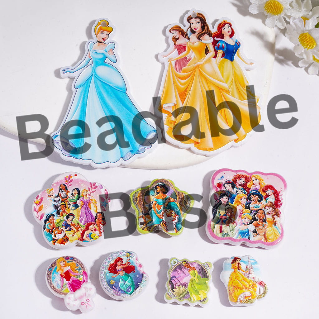 Classic Pretty Princess Character Series Acrylic Beads and Pendants, Random Mix