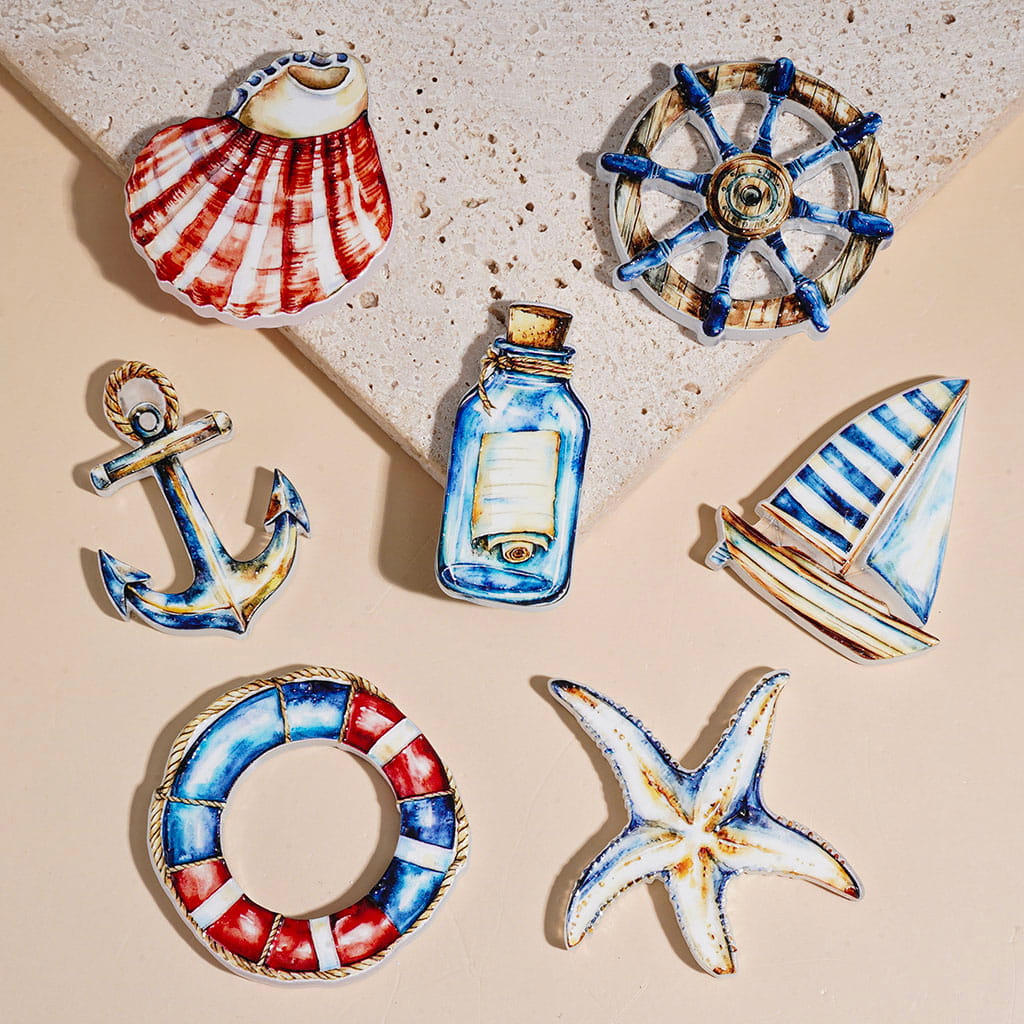 Nautical Theme Sailboat Starfish Ships Wheel Anchor Scallops Drift Bottle Acrylic Beads, Random Mix