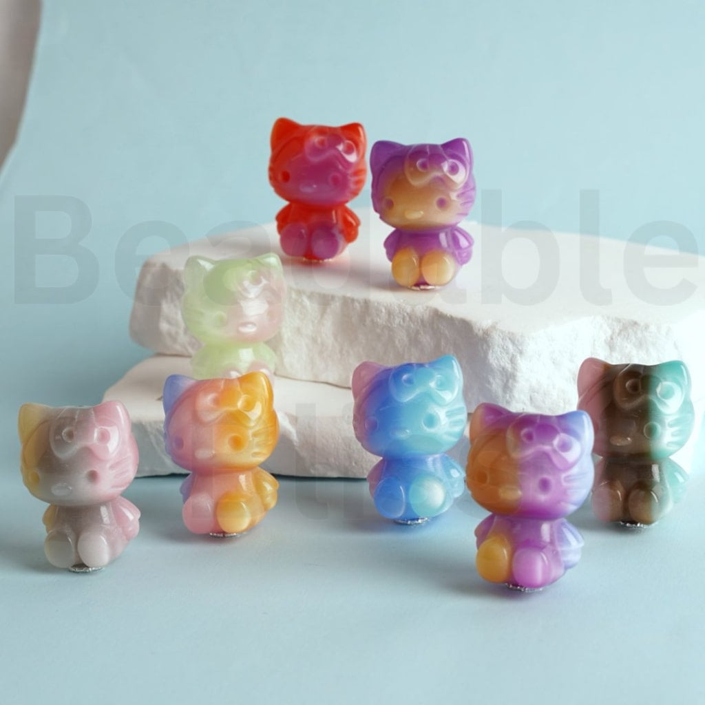Glossy Gradient Ombre Color HK Kitten Acrylic Beads, Around 24*33MM