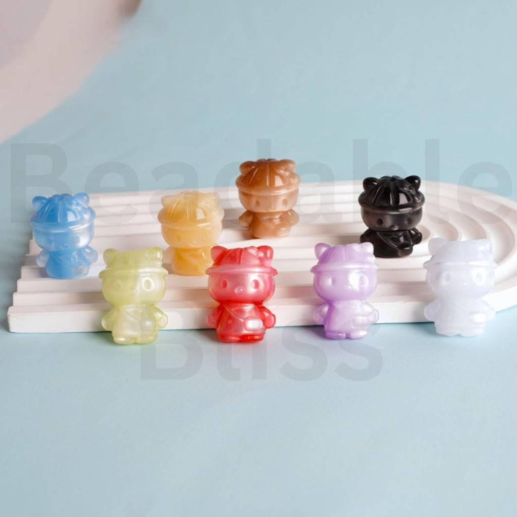 Glossy Colorful Cute HK Kitten with Cap Hat Bag Acrylic Beads, Around 31*22MM