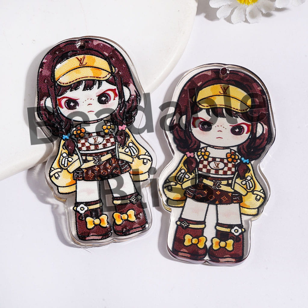 Fashion Girl in Single-Sided Print Acrylic Pendants, Semi-Color