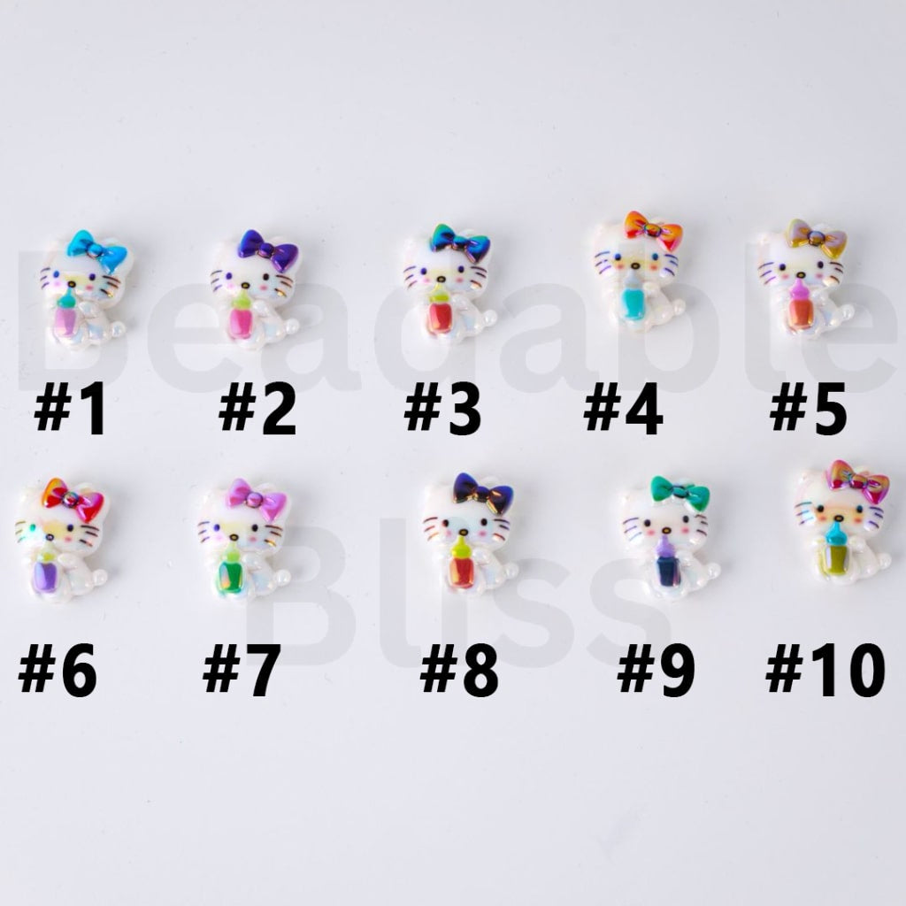 UV Coating Cute HK Kitten Holds a Bottle Sanri Acrylic Beads, Around 20*25MM, Please Read the Description