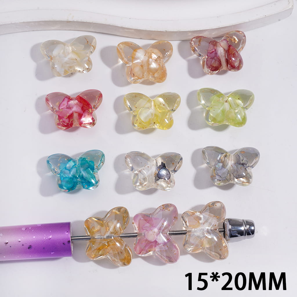 Acrylic Beads Clear Butterfly with Broken Shell Flakes and Gold Foil Papers Insides, 15*20MM, Random Mix