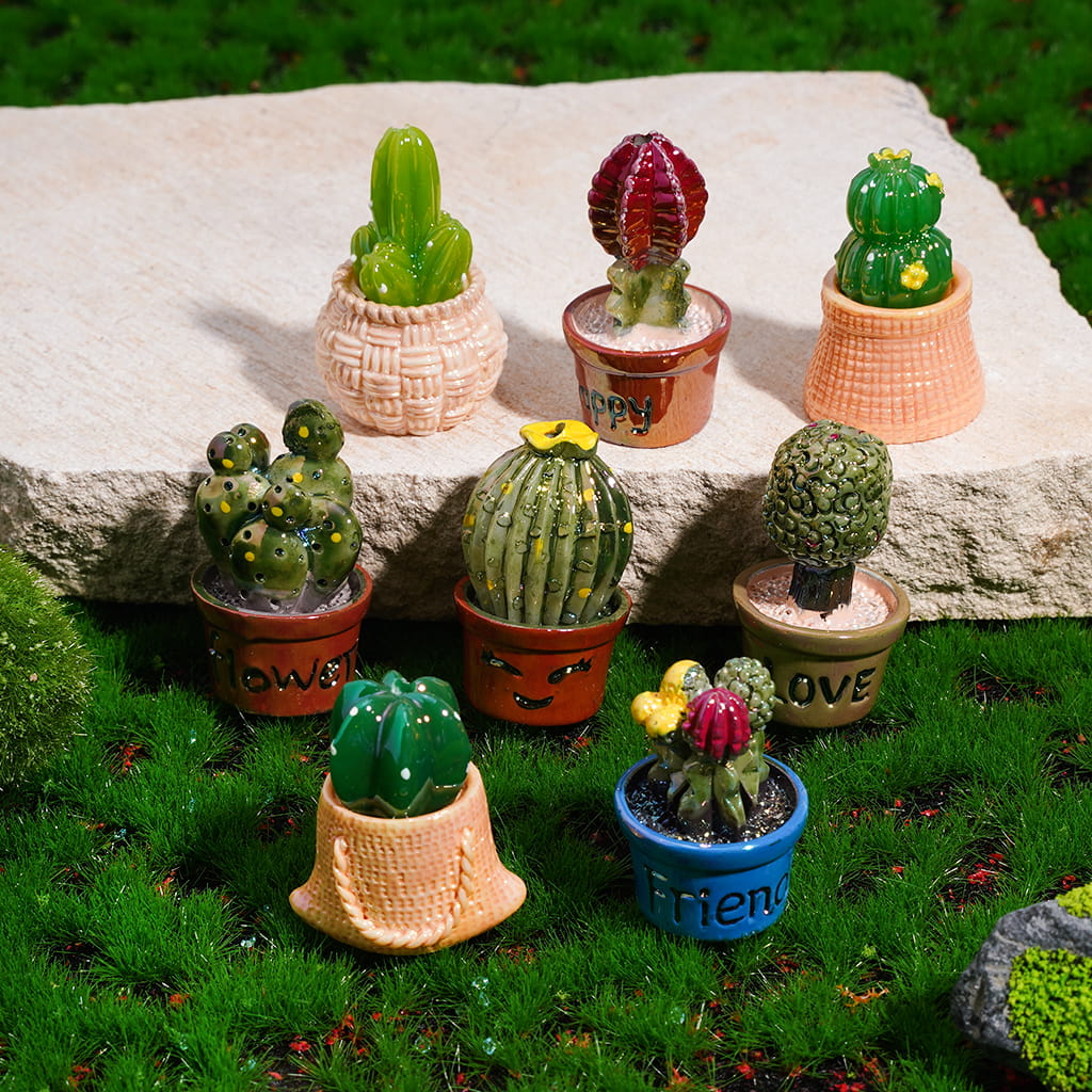 Acrylic Beads UV Coating Vivid Cactus Potted Plant Series, Random Mix