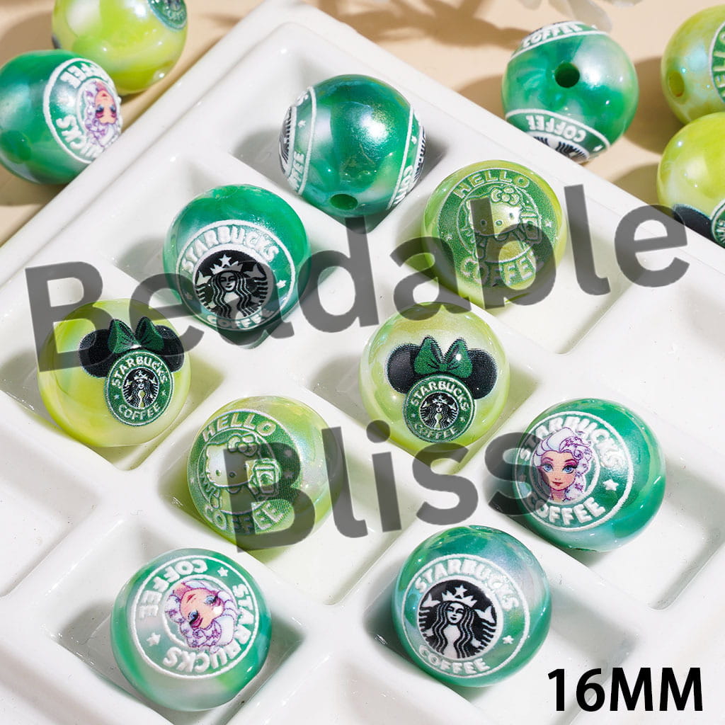 Coffee & Cut Cat Character Series Acrylic Beads for Bracelets, 16MM Random Mix
