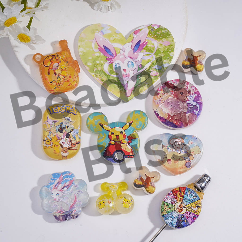 Acrylic Beads Pendants with Small Monster Character, Random Mix