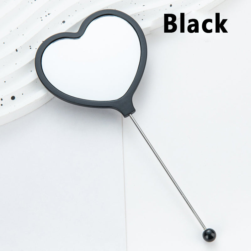 DIY Beadable Heart Shape Mirror Hand-Held Make Up Mirror in Solid Color, 162MM Long