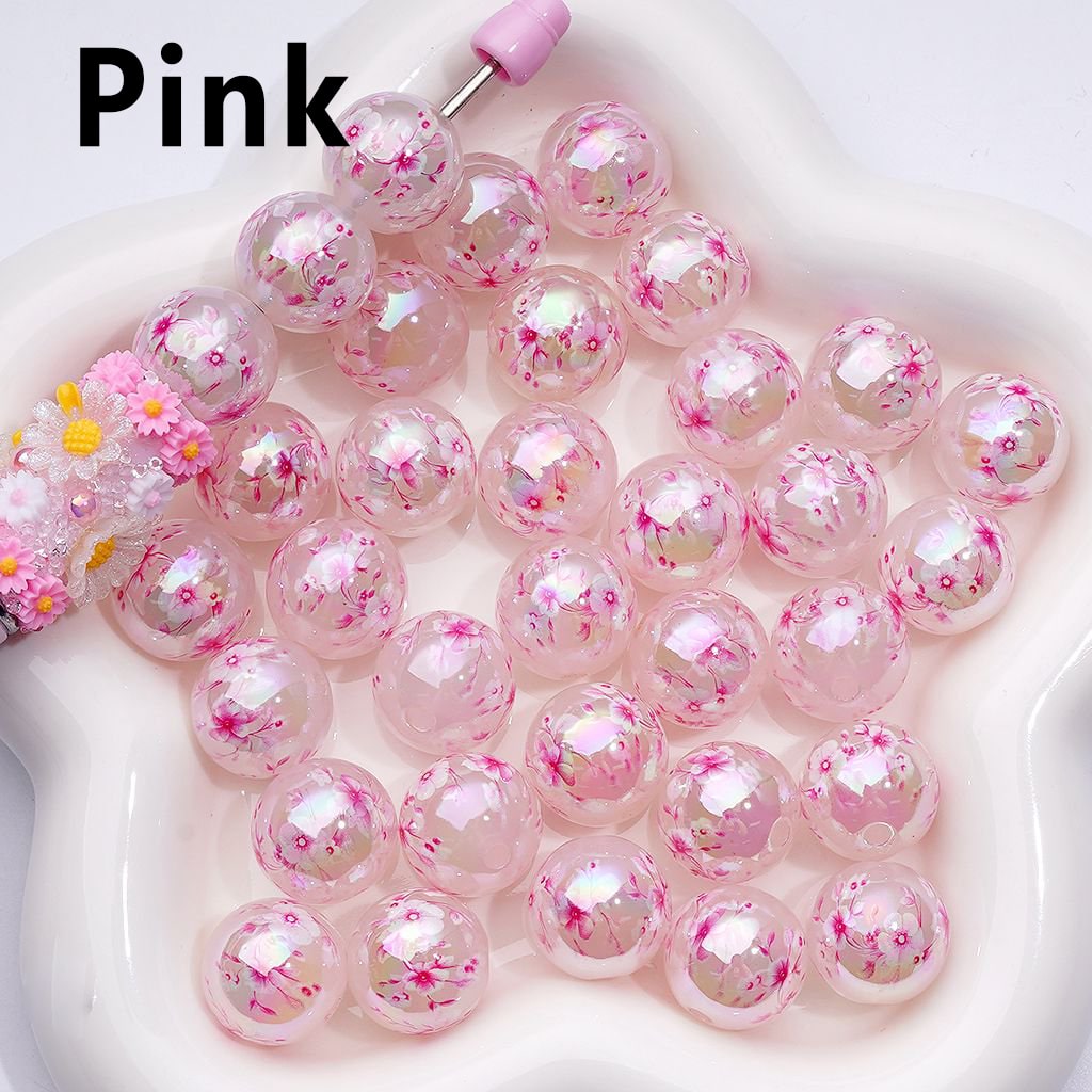 UV Coating Cute Plum Blossom Flowers Jelly Color Round Acrylic Beads, 16MM