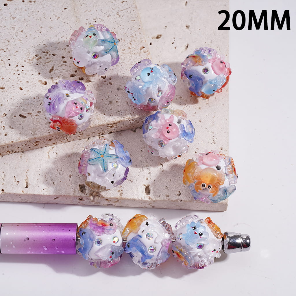 Clay Beads with Marine Organism and AB Rhinestones, 20MM