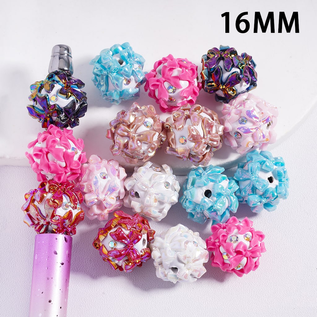 Colorful decorative beads on a white background with '16MM' text.