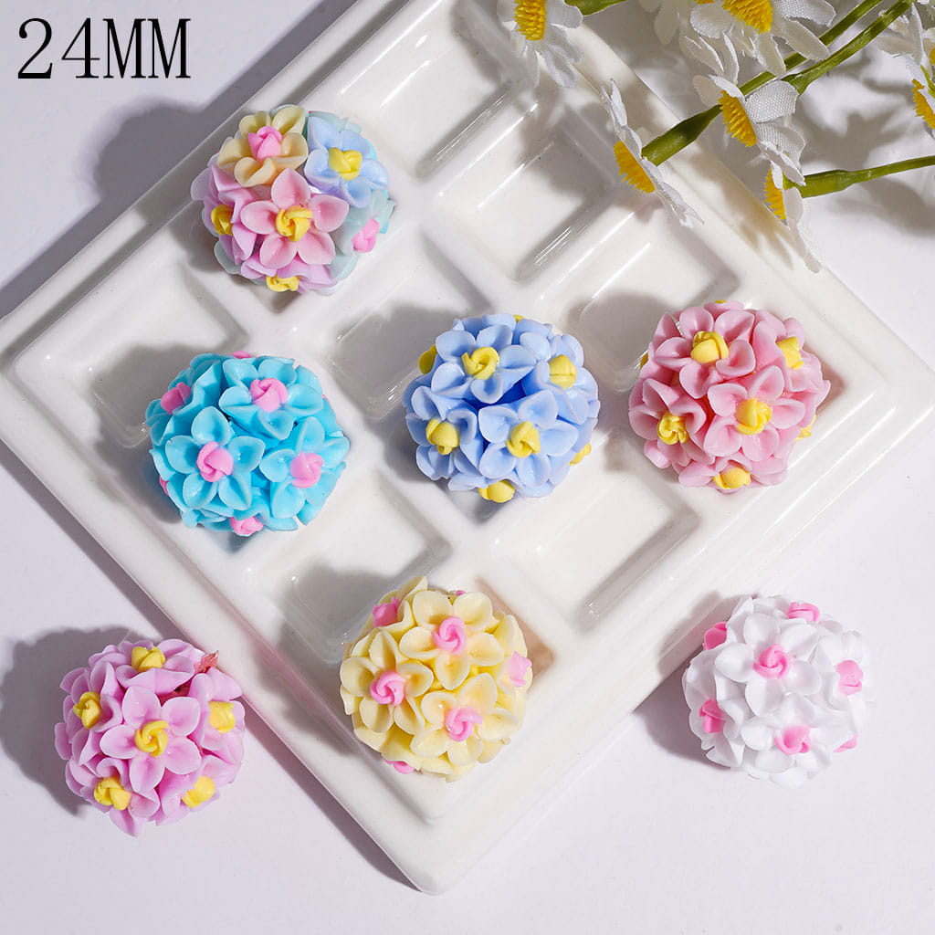 Clay Beads with Five-Petaled Flower, 24MM Multi-Color Random Mix