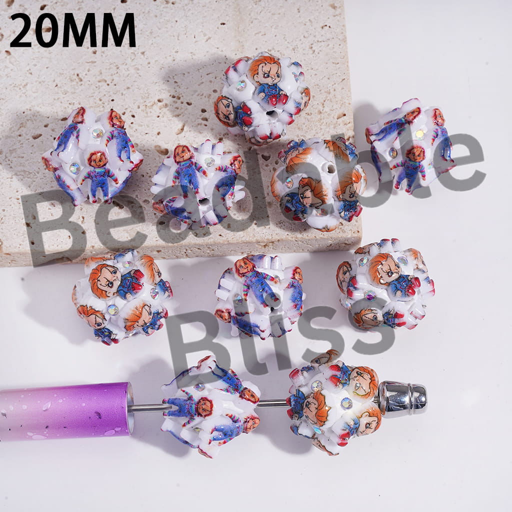 Clay Beads with Ghost Baby Character Series and AB Rhinestones, 20MM, Random Mix