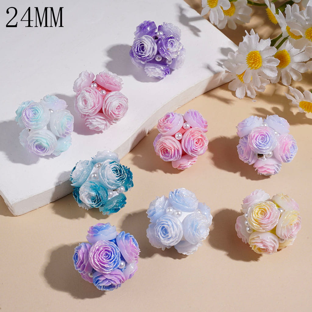 Clay Beads with Gradient Glitter Roes Flower and White Pearls, 24MM Random Mix Multi-Colors