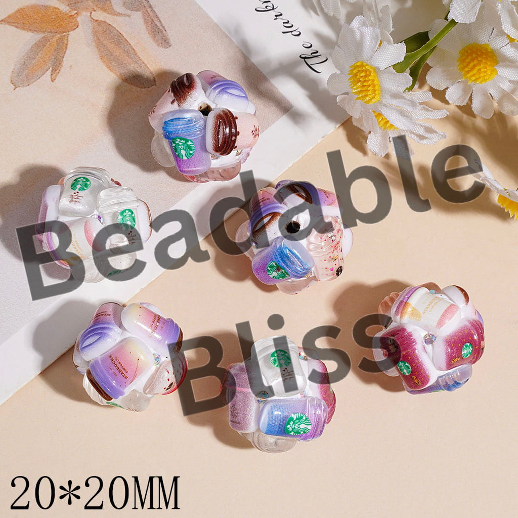 Clay Beads with Gradient Colors Coffee Cup and AB Rhinestones, 20*20MM Random Mix