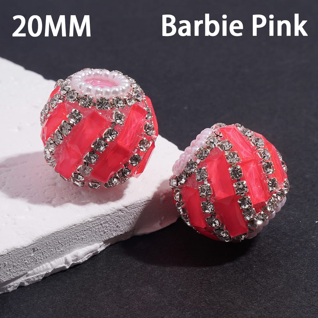 Handcrafted Acrylic Beads with Spiral Style Rectangle and Clear Rhinestone Chains, White Pearl Chains, Around 20MM, Fluorescence Color