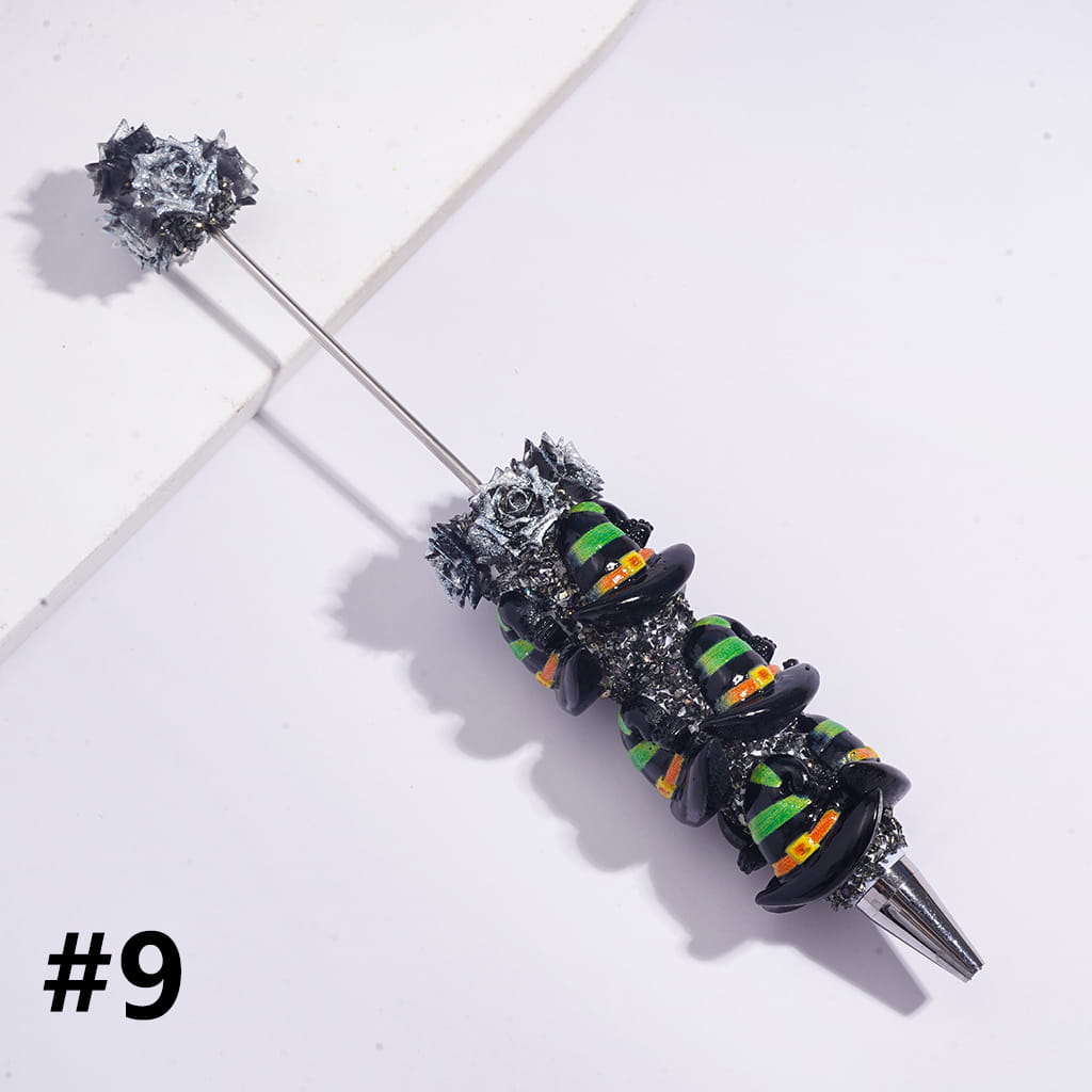 Beadable Sugar Clay Pens with Glittery Rose Flowers and Broken Rhinestones Covered the Entire Pens, Funny Halloween Ghost Style