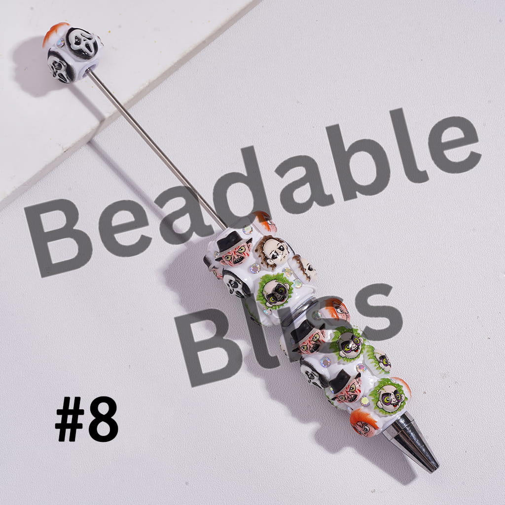 Beadable Clay Pens with Horror Character Head-Parts Series and AB Rhinestones