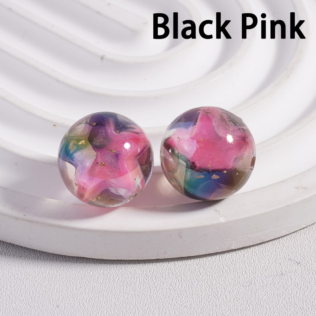Acrylic Beads UV Coating Large Multi-Color Star Gold Foil Paper Inside, Clear, 16MM
