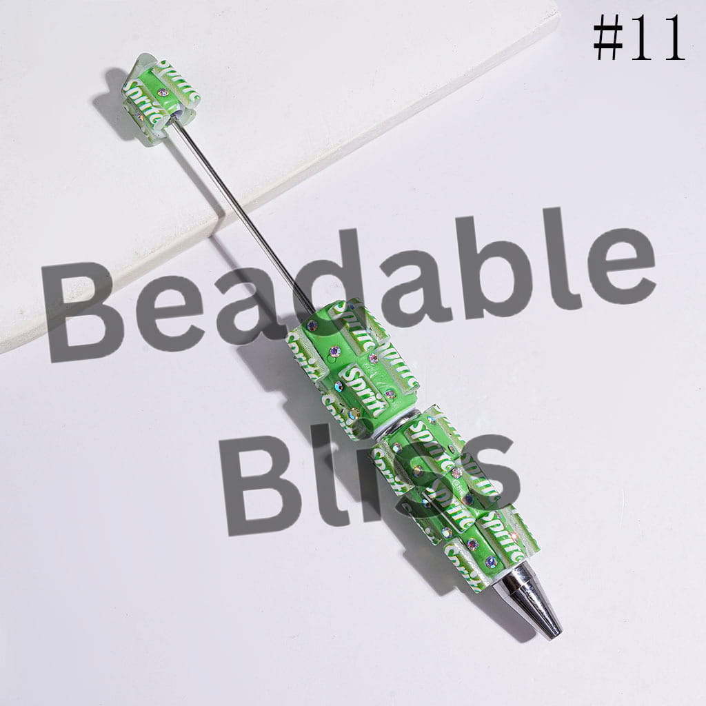 Beadable Clay Pens with Soda Carbonated Soft Drinking Can and AB Rhinestones, Diverse Designs