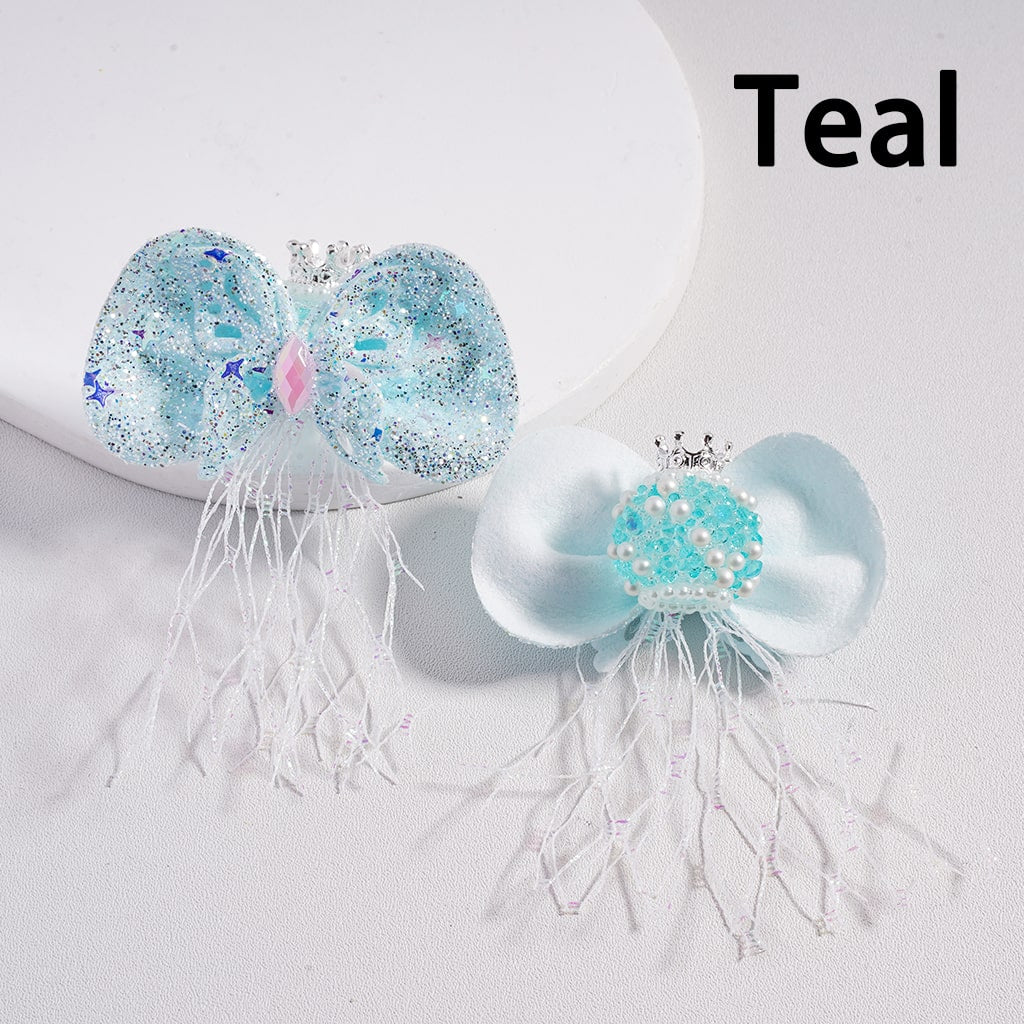 Sugar Acrylic Beads with Fancy Silver Crown White Pearls Shiny Rhinestones Glitter Fabric Butterfly Bowknot