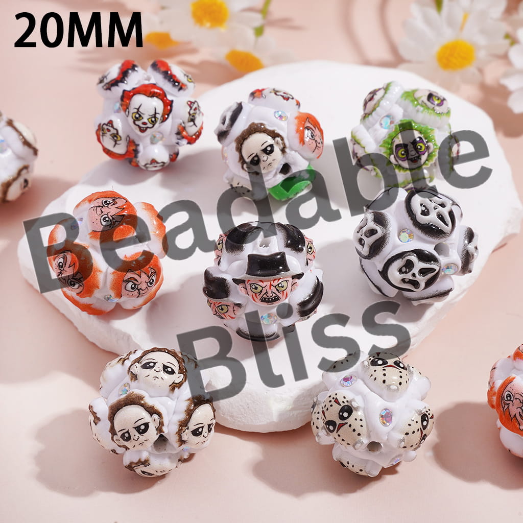 Clay Beads with Horror Character Series and AB Rhinestones, 20MM, Random Mix