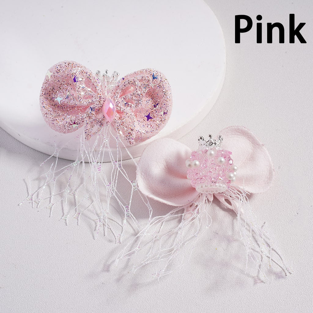 Sugar Acrylic Beads with Fancy Silver Crown White Pearls Shiny Rhinestones Glitter Fabric Butterfly Bowknot
