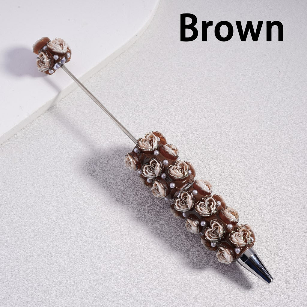 Beadable Clay Pen Luminous with Heart Shape Rose Flower White Pearls