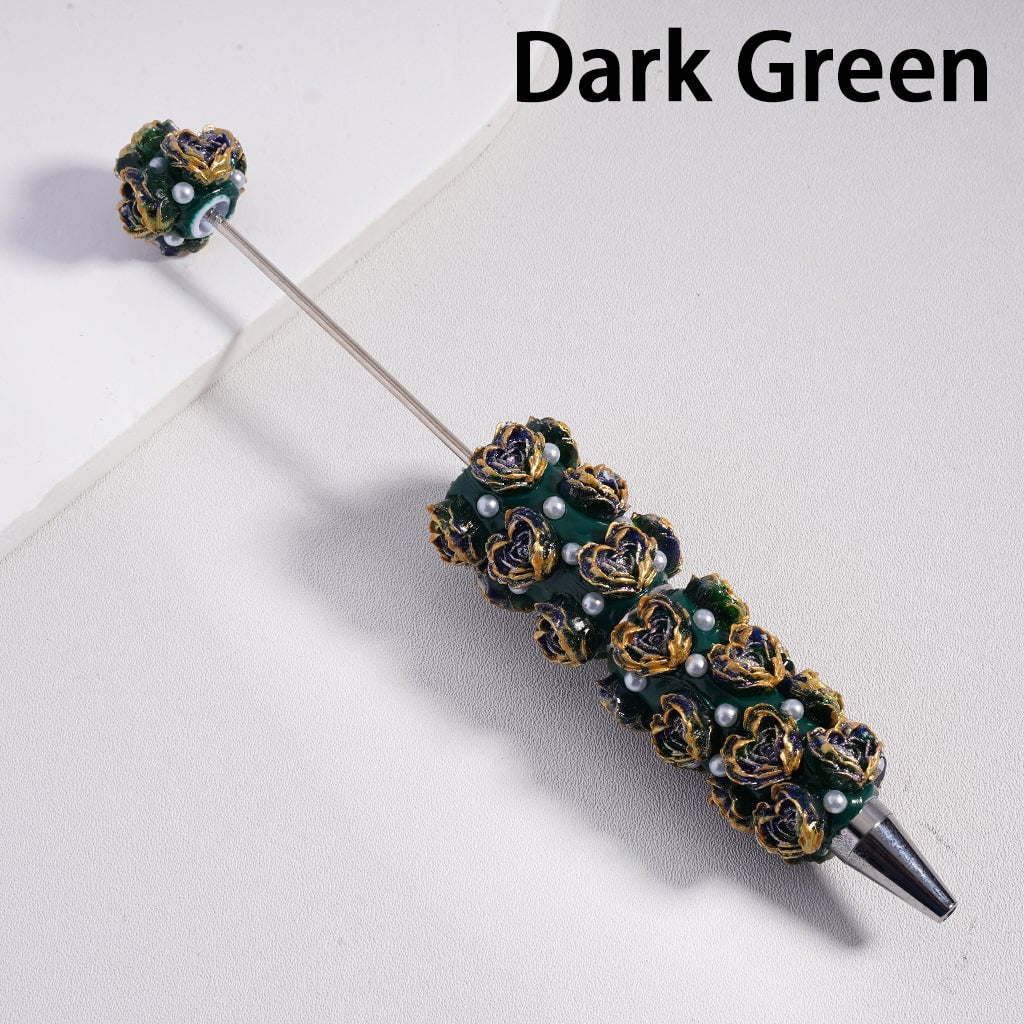 Beadable Clay Pen Luminous with Heart Shape Rose Flower White Pearls