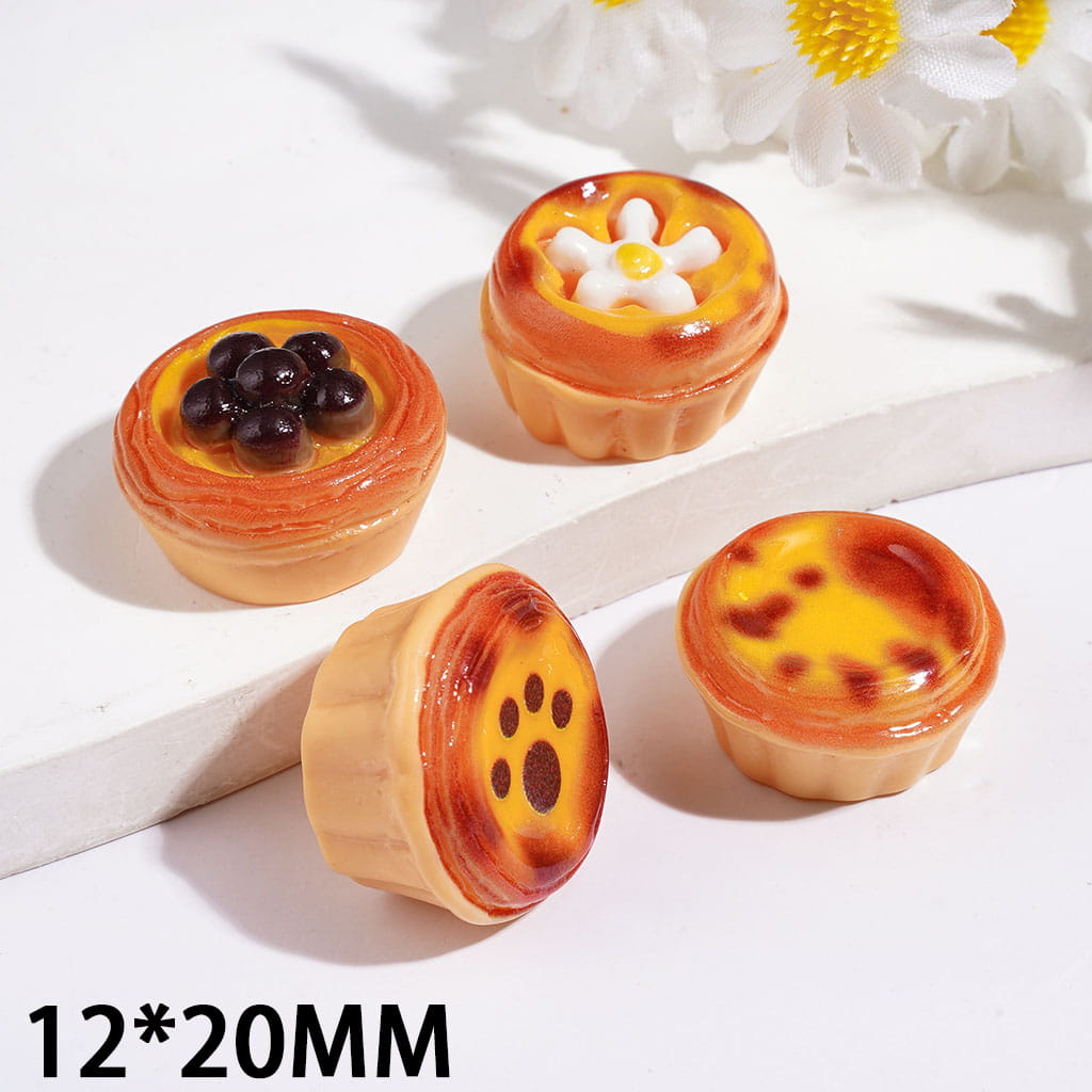 No Hole - Yummy Food Egg Trat Custard Acrylic for Decorative Figurine or Jewelry Accessories, 12*20MM, Random Mix