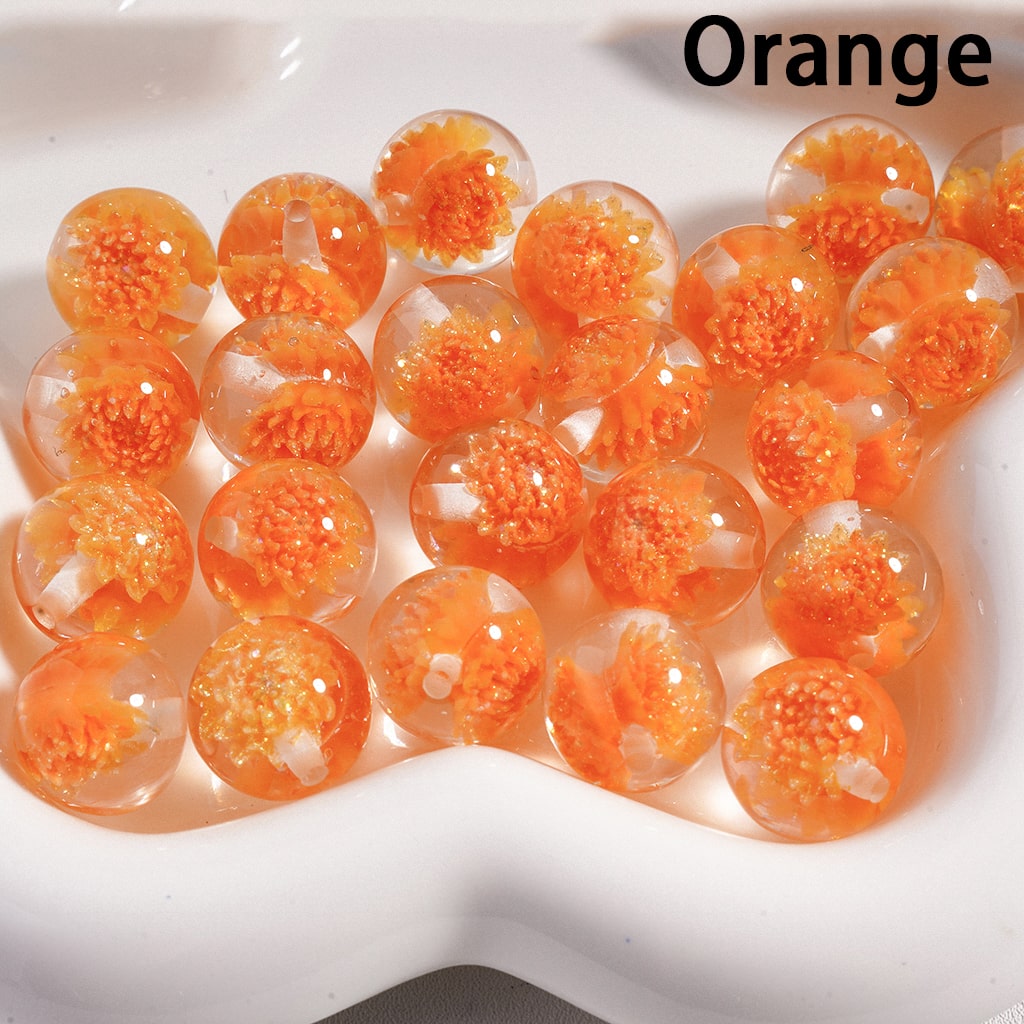 Acrylic Beads Luminous Cute Glitter Multi-Color Daisy Flower Inside , Clear, 16MM