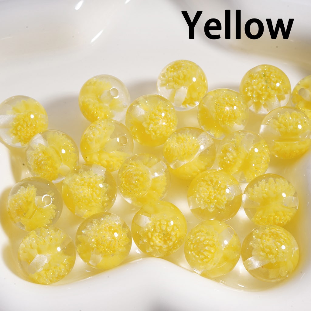 Acrylic Beads Luminous Cute Glitter Multi-Color Daisy Flower Inside , Clear, 16MM