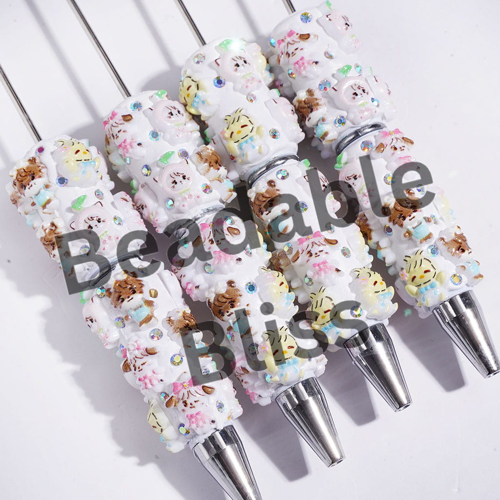 Beadable Clay Pens with Bird Dog Cat Animal Series and AB Rhinestones
