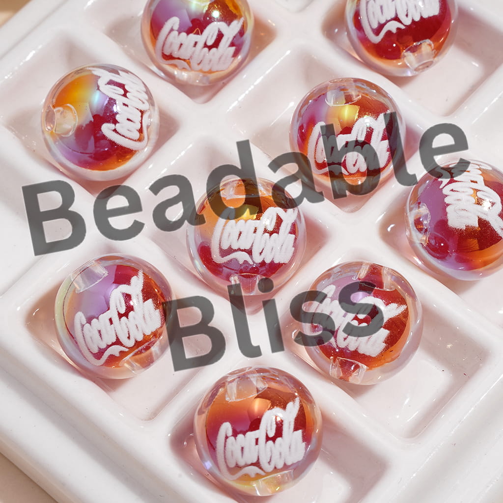 Soda Soft Drink Acrylic Beads for Bracelets UV Coating with Red Balls Inside, 16MM, Semi-Clear