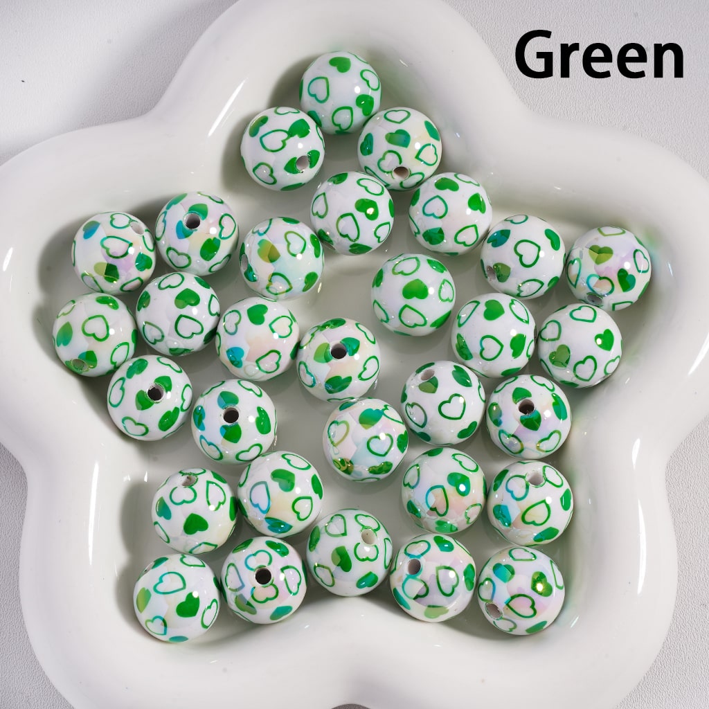 Acrylic Beads UV Coating Valentine's Day Series Mini Multi-Color Hearts, White, 16MM