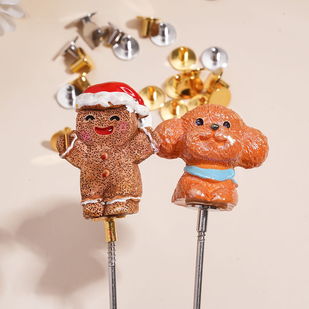 Unique Metal Pen Topper for DIY Beadable Pens, Gold and Silver, Ornament Accessories, No Dog & Gingerbread