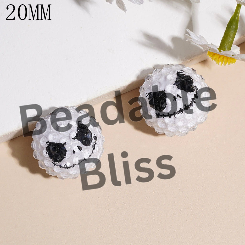 Acrylic Beads with Horror Facial Expression and Clear Rhinestone Halloween Series, 20MM