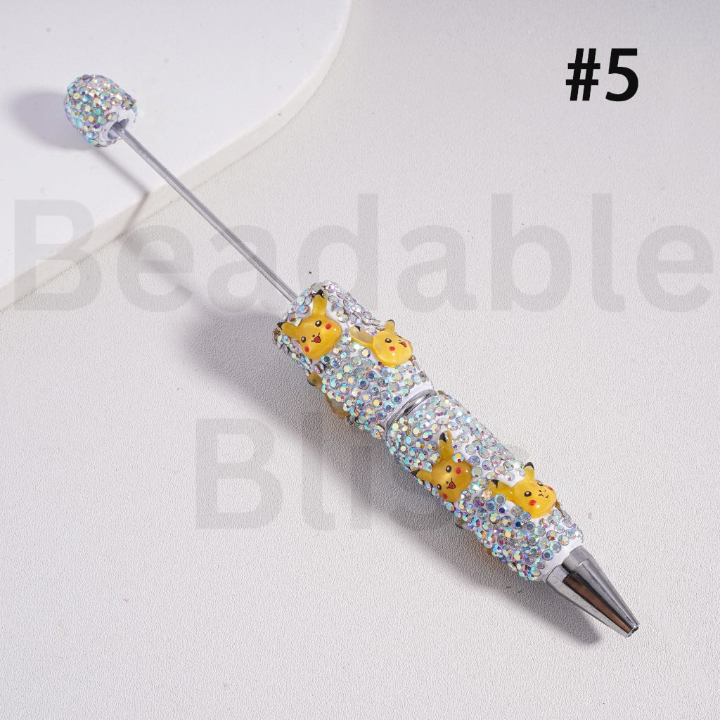 Beadable Clay Pens with AB Rhinestones Pokemo Series Pikach Genga Psyduc Poliwa Clefair Jigglypuf