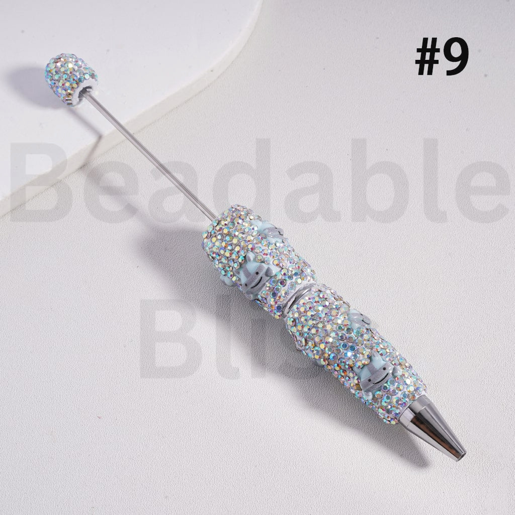 Beadable Clay Pens with AB Rhinestones Pokemo Series Pikach Genga Psyduc Poliwa Clefair Jigglypuf