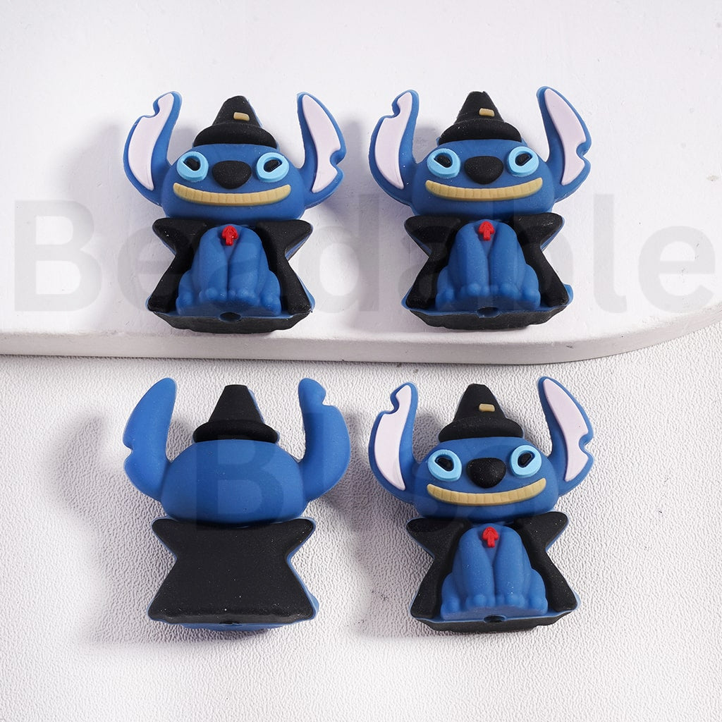 Silicone Focal Beads 3D Blue Stitc with Black Wizard Hat Cloak Halloween