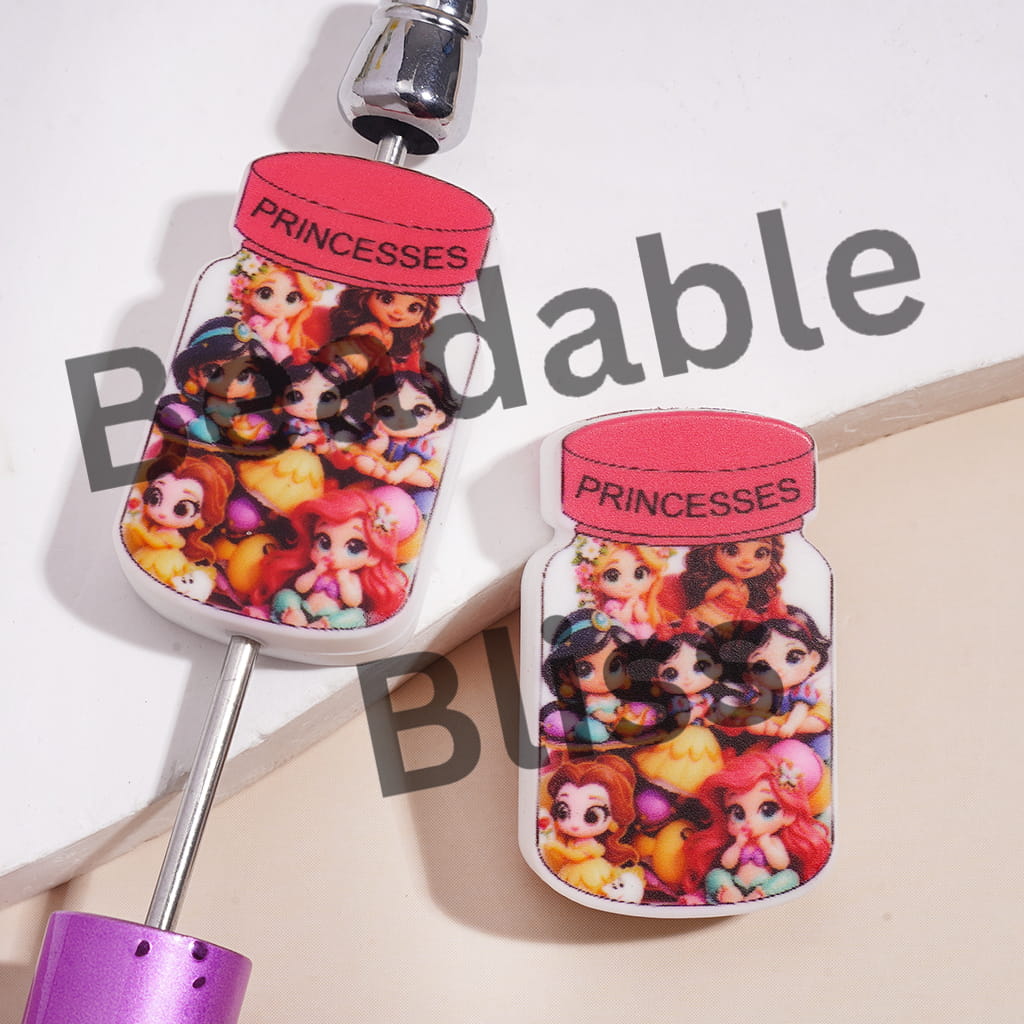 Silicone Focal Beads Jar with Classic Animation Pretty Princesses