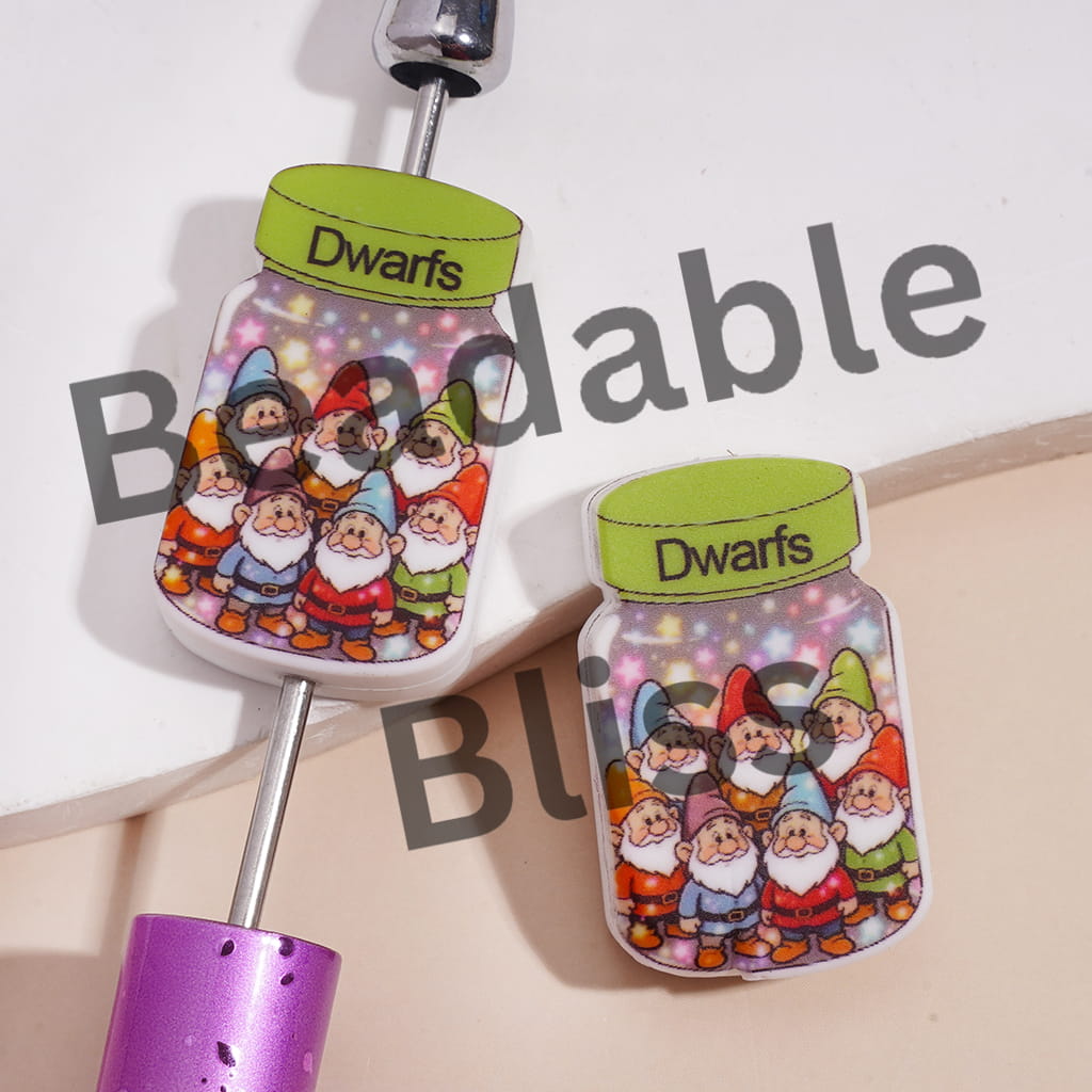 Silicone Focal Beads Jar with Seven Gnome Dwarfs Elf