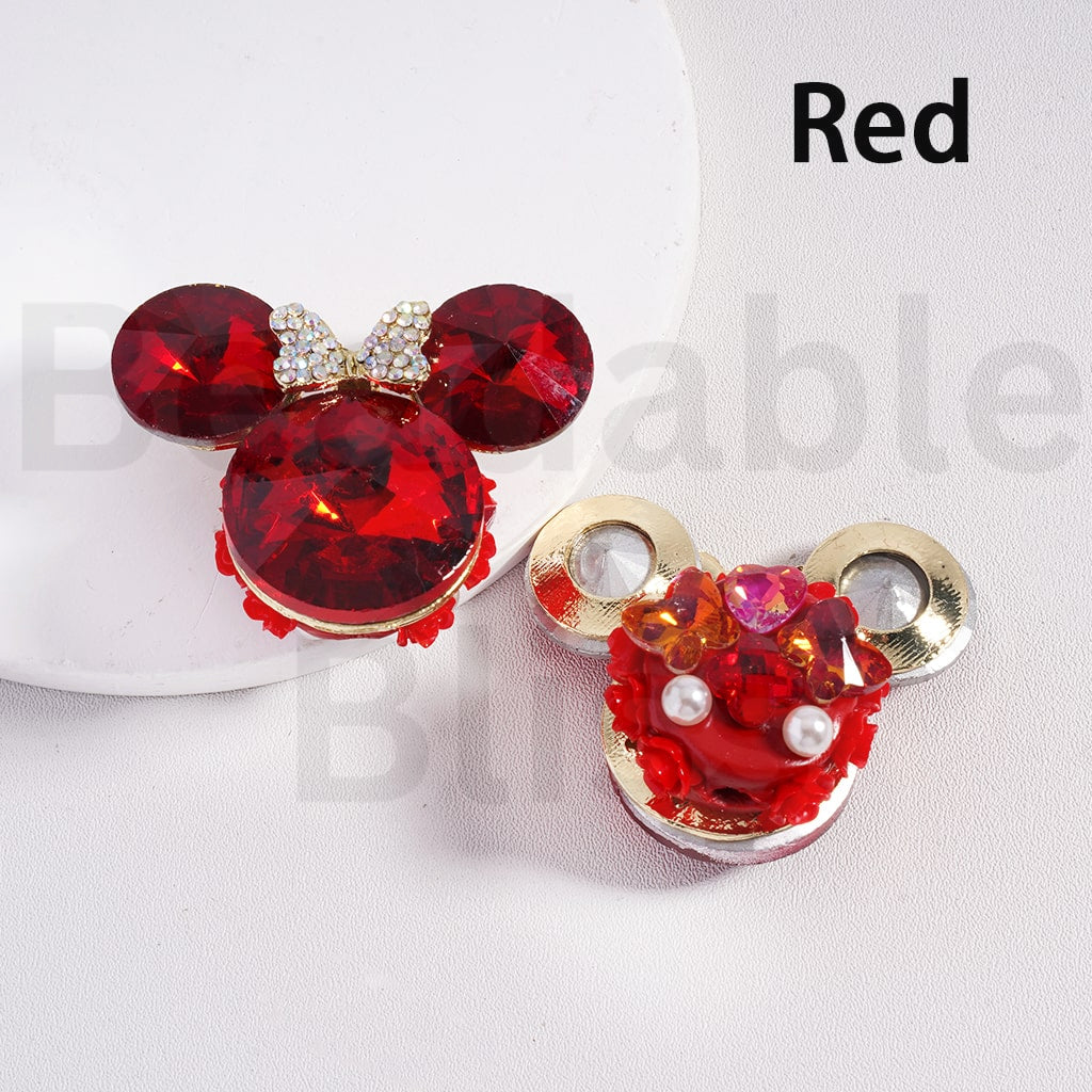 Fancy Gold Alloy Minni Mouse Head with Mini Bow AB Rhinestones Cute Flowers Butterflies Hearts Large Shiny Cone Shape Rhinestones Clay Beads