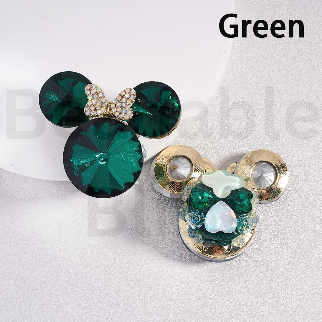 Fancy Gold Alloy Minni Mouse Head with Mini Bow AB Rhinestones Cute Flowers Butterflies Hearts Large Shiny Cone Shape Rhinestones Clay Beads