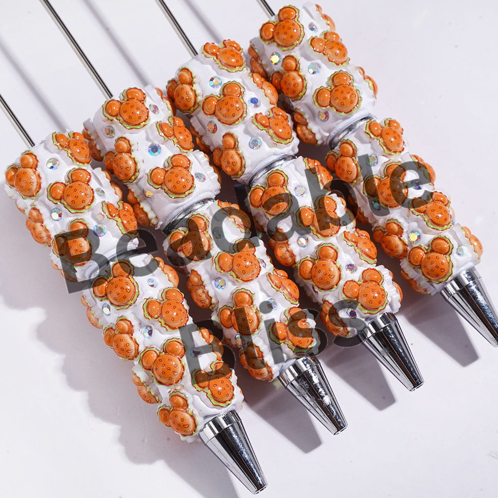 Beadable Clay Pens with Mouse Shaped Hamburger and AB Rhinestones