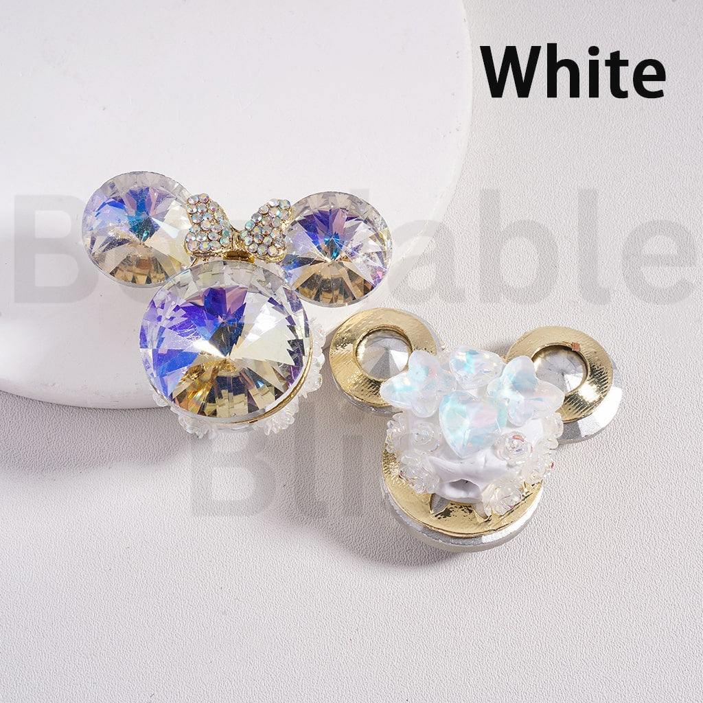 Fancy Gold Alloy Minni Mouse Head with Mini Bow AB Rhinestones Cute Flowers Butterflies Hearts Large Shiny Cone Shape Rhinestones Clay Beads